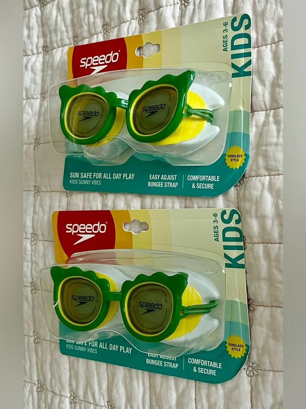 (2) Speed Sunny Vibes -style swim goggles in a fun green gator UV Protection